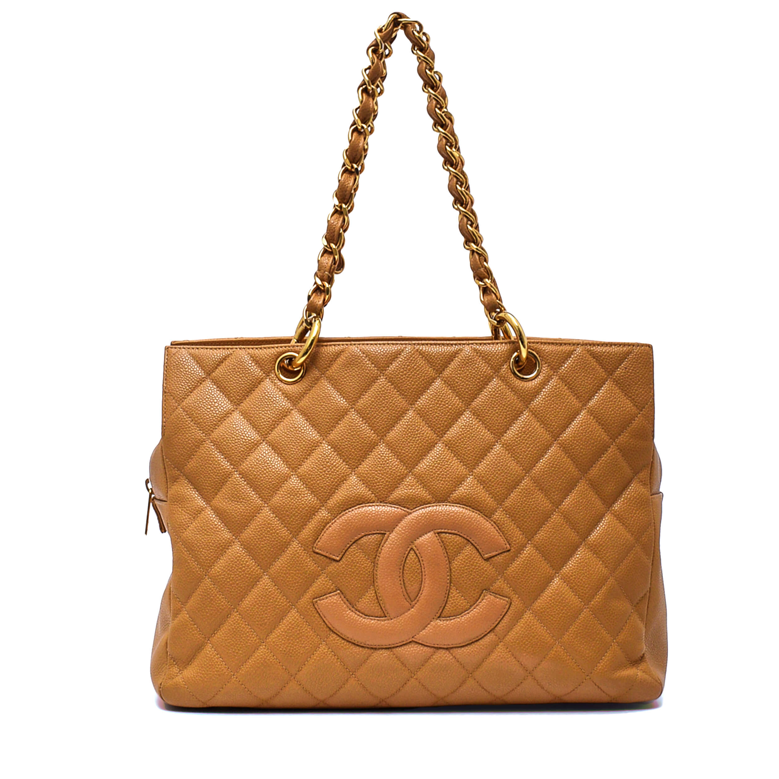 Chanel -Beige Quilted Caviar Leather GST Medium Tote Bag